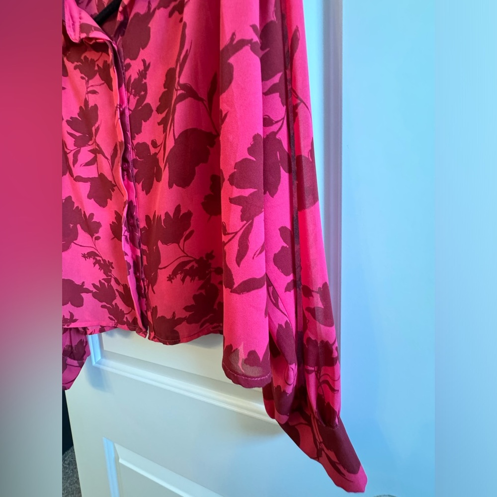 Lumiere Tops Floral Raspberry Color Button Up Blo… - image 6